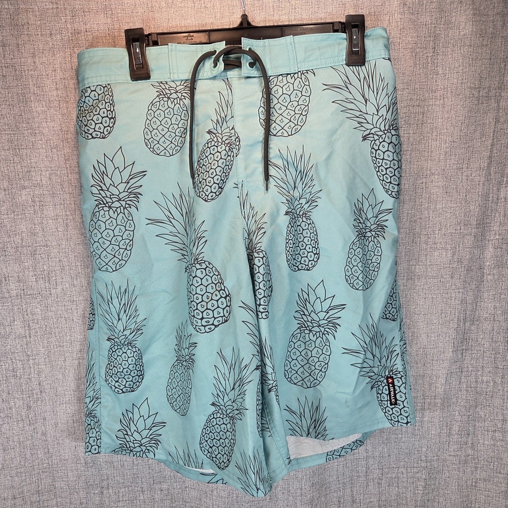 AirWalk Swim Trunks Pineapple Light Blue Lined Men's Size M Beach Board‎ Shorts